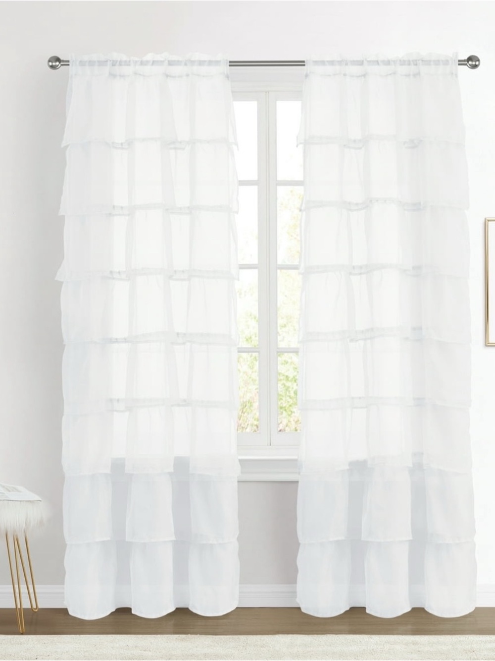 LoveShackFancy Vibes White Sheer Ruffle Curtain Panels